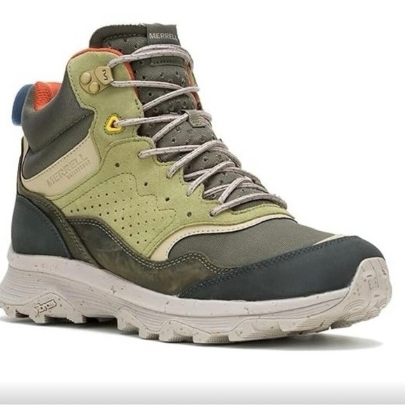 Merrell Mens Speed Solo Mid Hiking Boots US 15 M Green Bone Suede Waterproof NIB - Picture 1 of 9